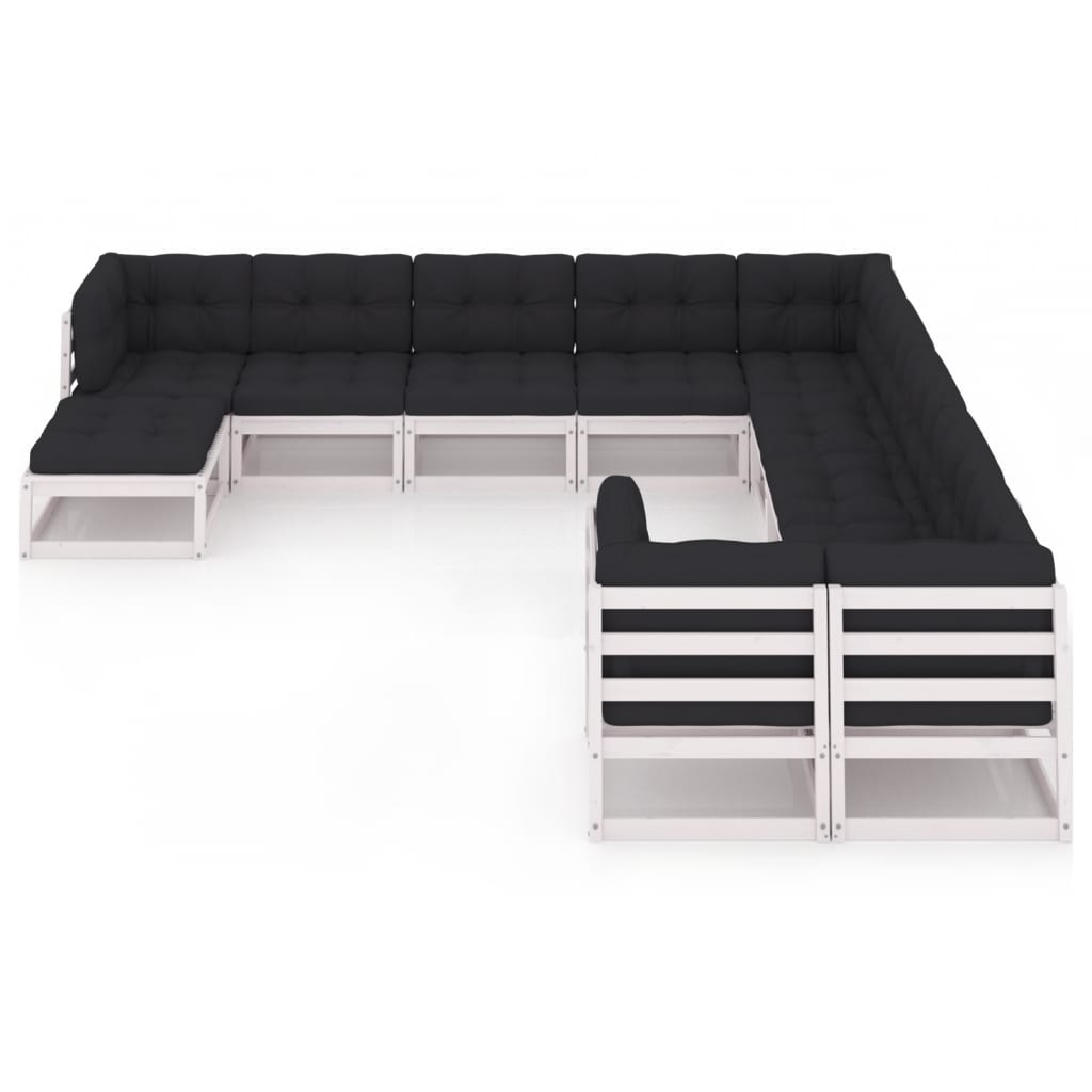 11-tlg. Garten-Lounge-Set mit Kissen Weiss Kiefer Massivholz